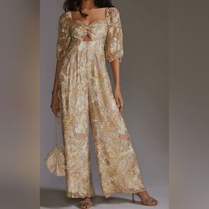 Anthropologie Ranna Gill Cutout Metallic Jumpsuit